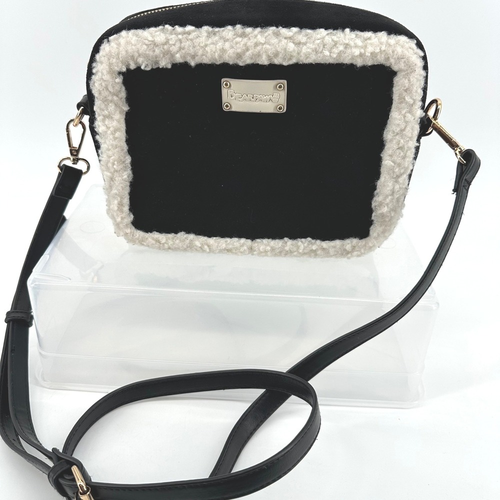 Bearpaw Crossbody Bag Womens Black Sherpa‎ Trim Faux Suede Boho Cabincore